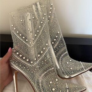 Dazzling Silver Studded Heeled Boots